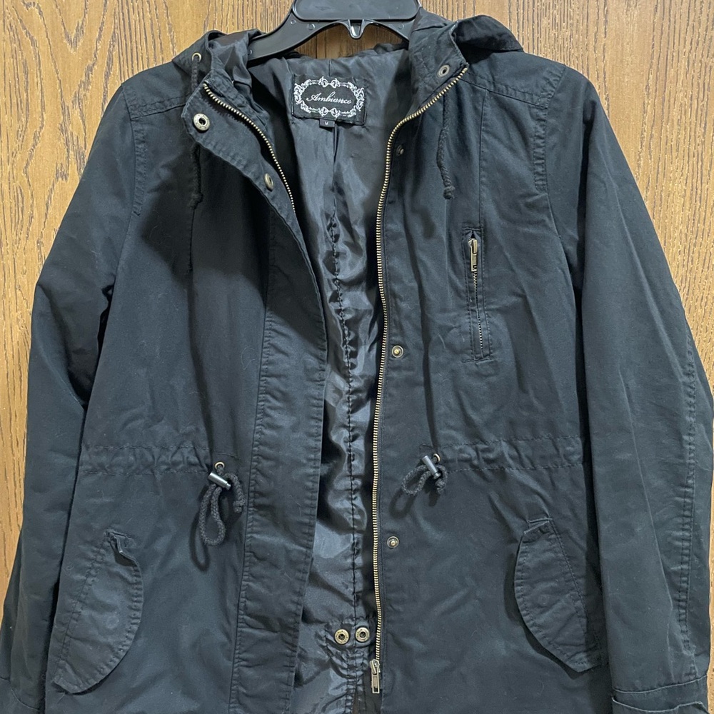 Ambiance Black Hooded Raincoat with Adjustable Waist